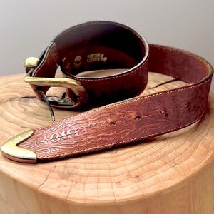 Vintage Roberto Bellido Brown Embossed Leather Belt - 35” long